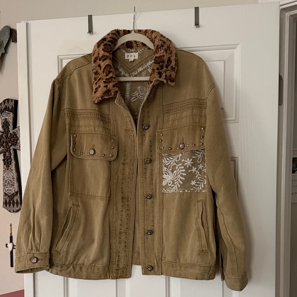 POL Tan Jacket with Faux Fur Collar
